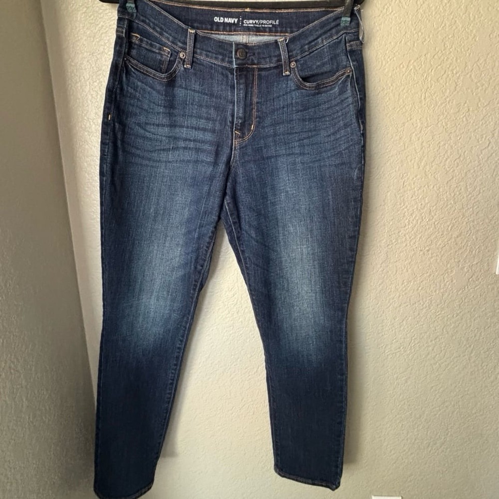 Old Navy Curvy Profile 8S Mid Rise Straight Leg Jeans Dark Wash - Picture 7 of 11